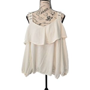 Cable & Gauge Cream Sleeveless Ruffled Blouse Size 1X NWT